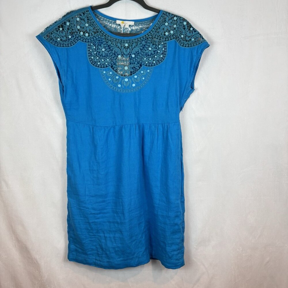 Boden Women's Fleur Embroidered Blue Dress SZ US 6 Regular NWT Linen Boho Summer